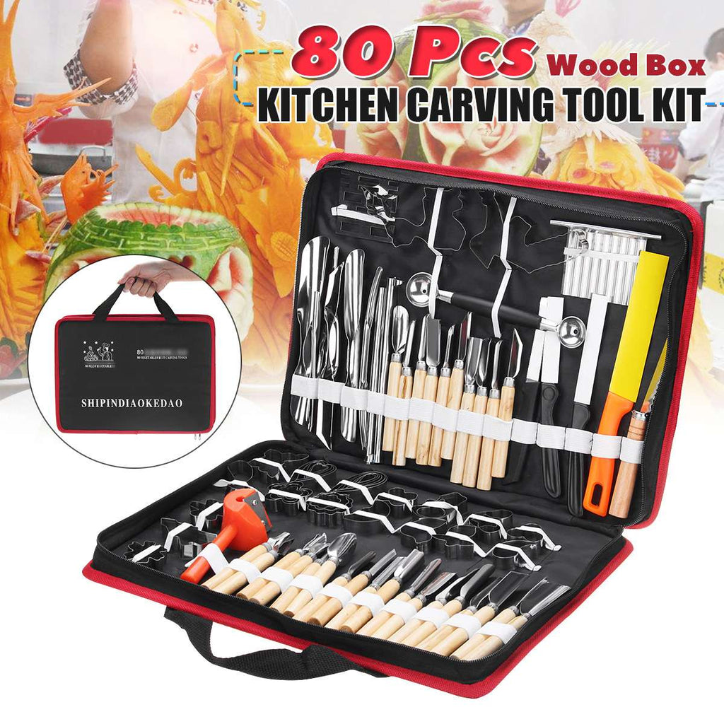 80 In 1 Portable Kitchen Carving Cutter Tool Sets  Food Fruit Carving Knife Sculpture Carving Tool with Storage Bag