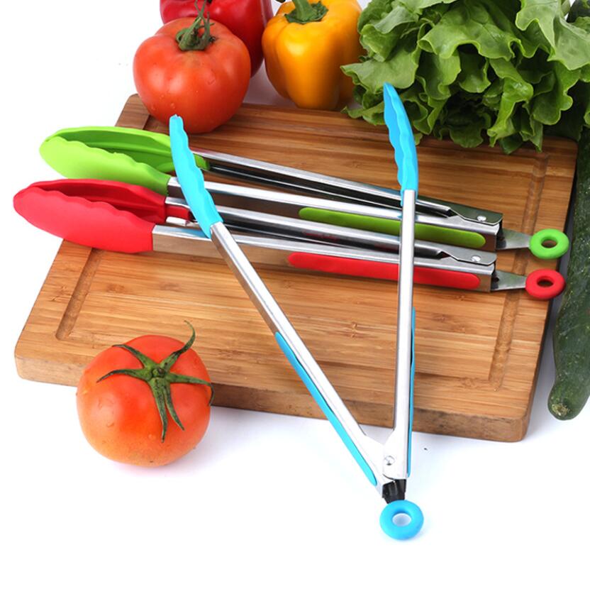 Silicone Food Tong Stainless Steel Kitchen Tongs Silicone Non-slip Cooking Clip Clamp BBQ Salad Tools Grill Kitchen Accessories